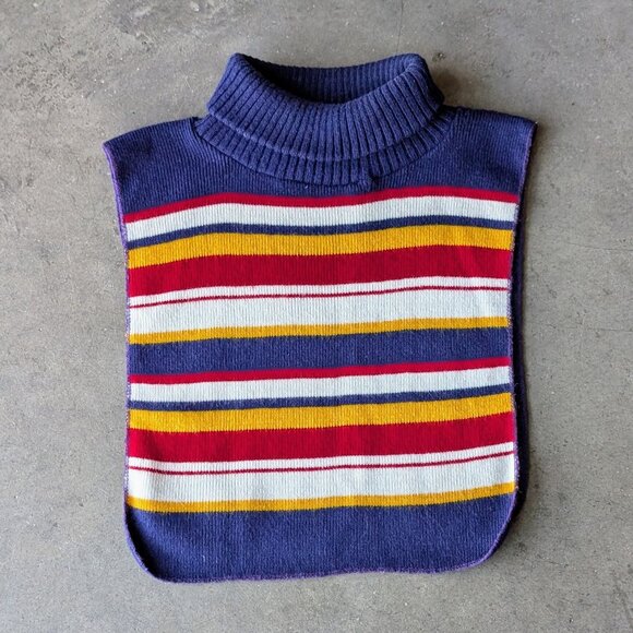 Vintage Garland Navy Blue Yellow Red White Striped Knit Turtleneck Dickey Collar - Picture 1 of 6